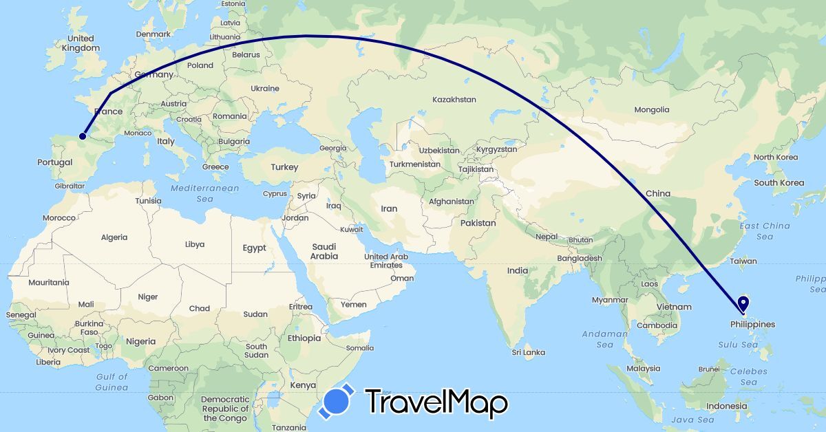 TravelMap itinerary: driving in China, Spain, France, Philippines (Asia, Europe)